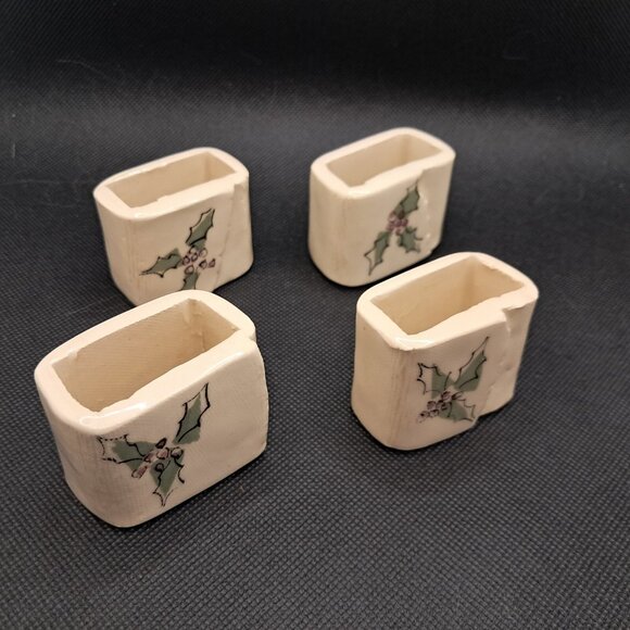 Ceramic Christmas Napkin Rings - Christmas Ivy and Holly-Set of 4 - Picture 2 of 6